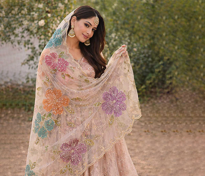 Handpainted Floral Organza Dupatta with Dabka, and original Naqashi Embroidery